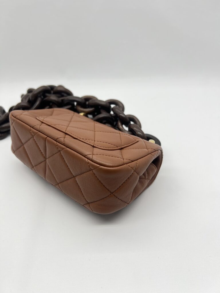 Chanel Mini Flap Rectangle Paris Lambskin Caramel Brown Wood HW