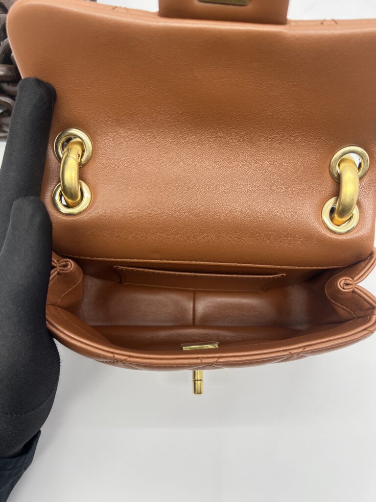 Chanel Mini Flap Rectangle Paris Lambskin Caramel Brown Wood HW
