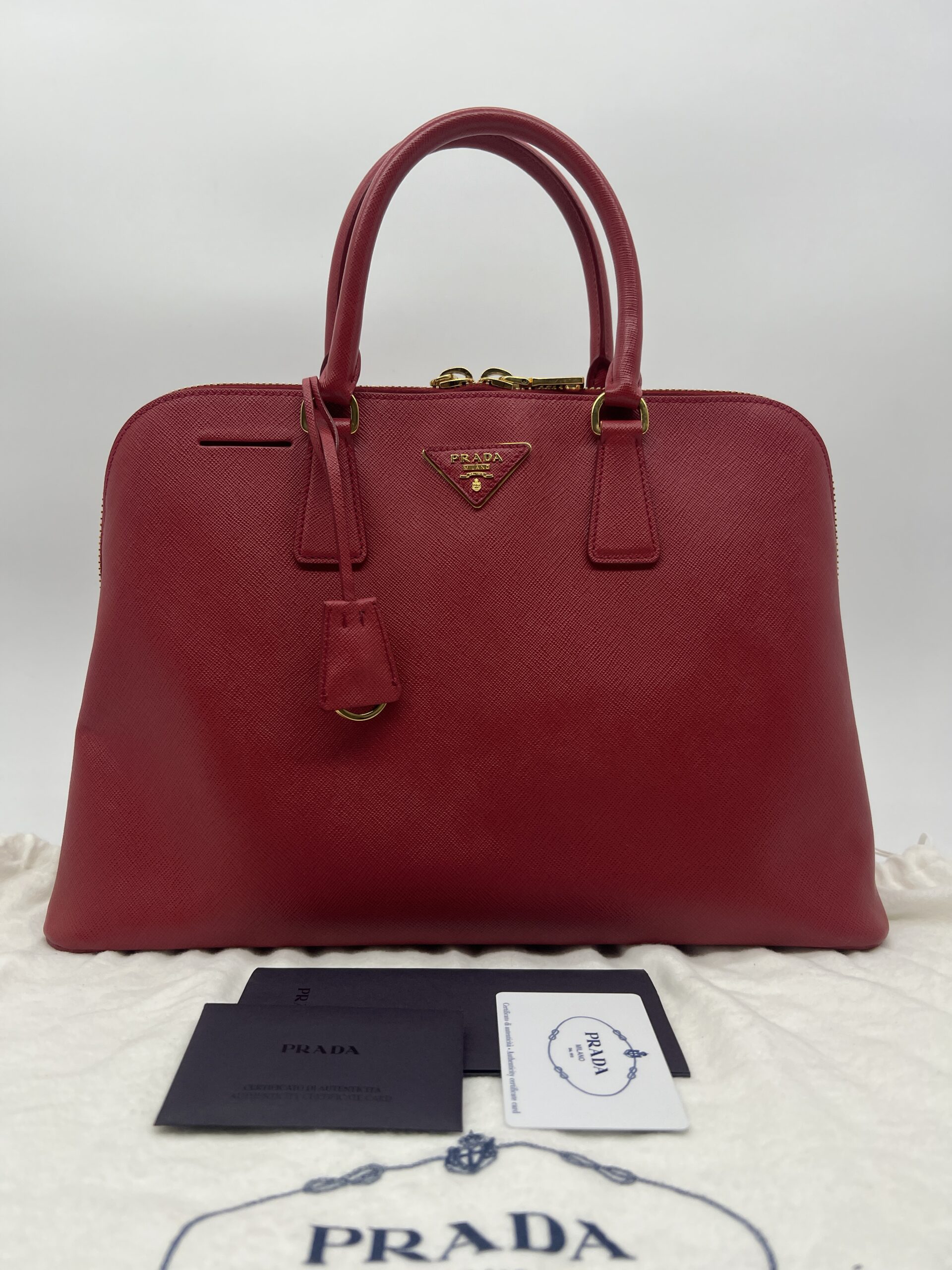 Prada Top Handle Bag Saffiano Lux Fuoco