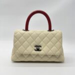 Chanel Small Coco Handle Ivory Caviar Red Lizard RHW