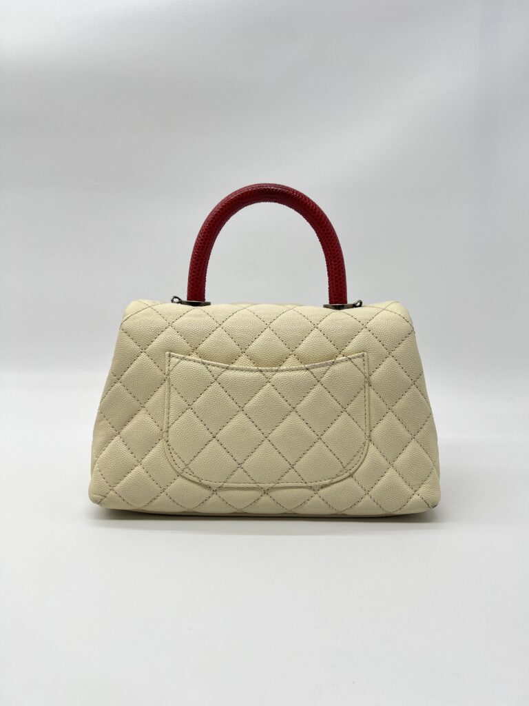 Chanel Small Coco Handle Ivory Caviar Red Lizard RHW