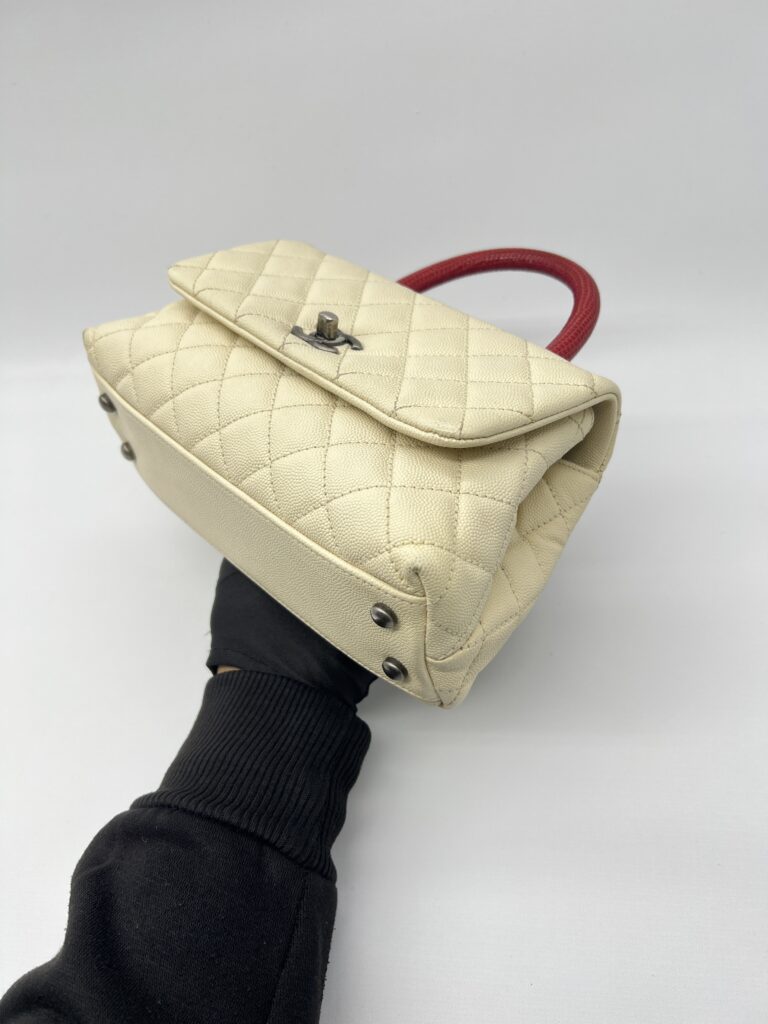 Chanel Small Coco Handle Ivory Caviar Red Lizard RHW