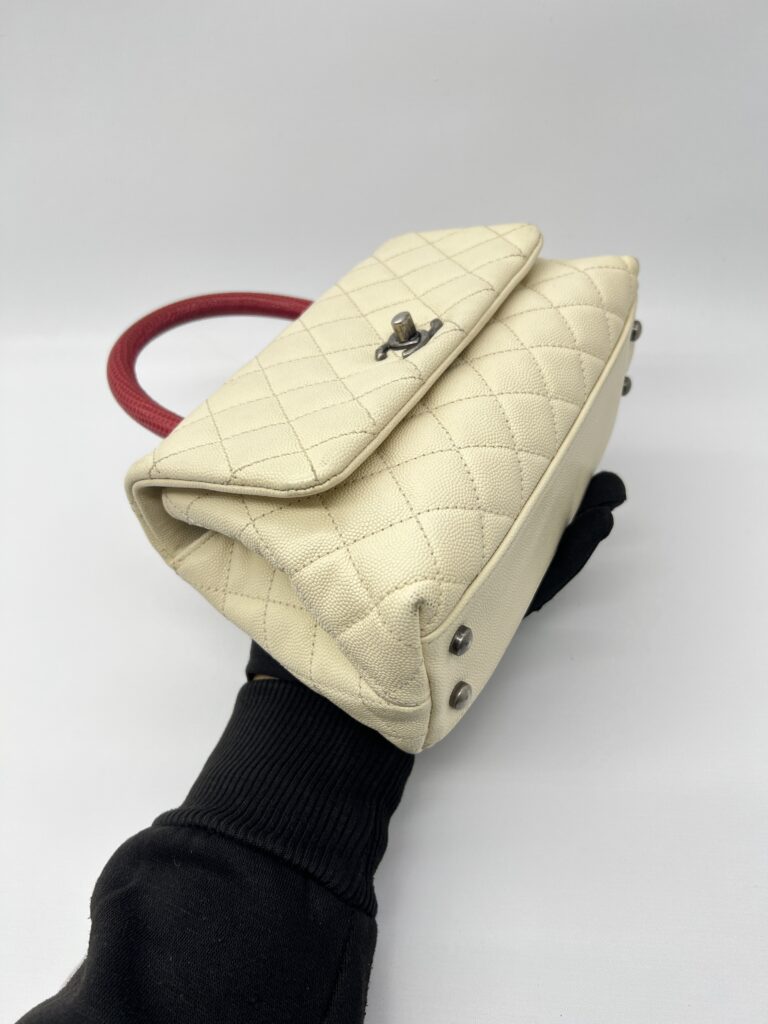 Chanel Small Coco Handle Ivory Caviar Red Lizard RHW