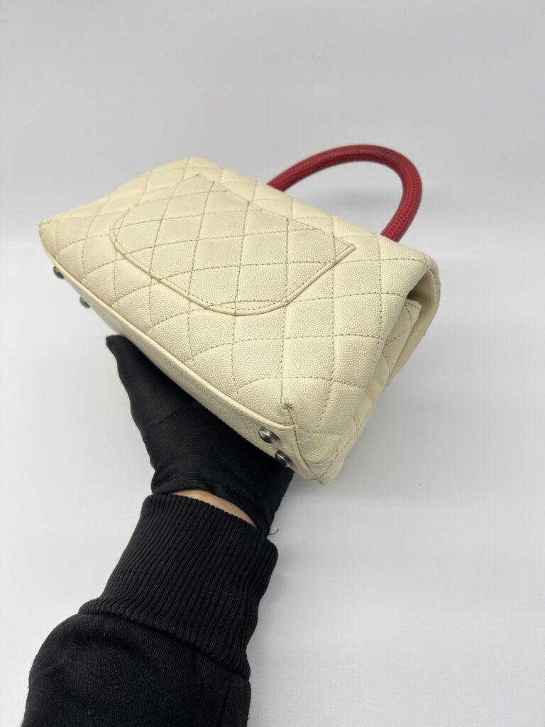 Chanel Small Coco Handle Ivory Caviar Red Lizard RHW