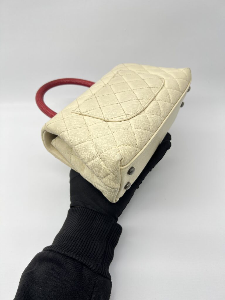 Chanel Small Coco Handle Ivory Caviar Red Lizard RHW