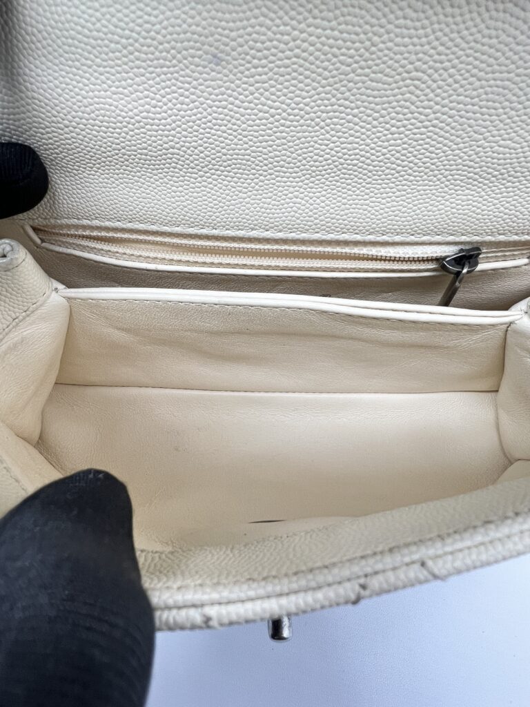 Chanel Small Coco Handle Ivory Caviar Red Lizard RHW