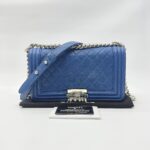 Chanel Boy Medium 25 Blue Caviar SHW