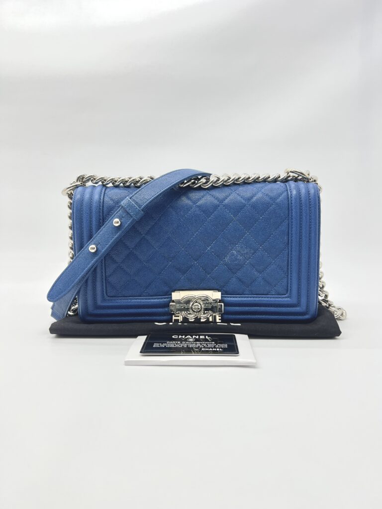 Chanel Boy Medium 25 Blue Caviar SHW