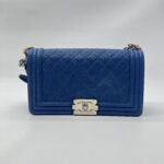 Chanel Boy Medium 25 Blue Caviar SHW