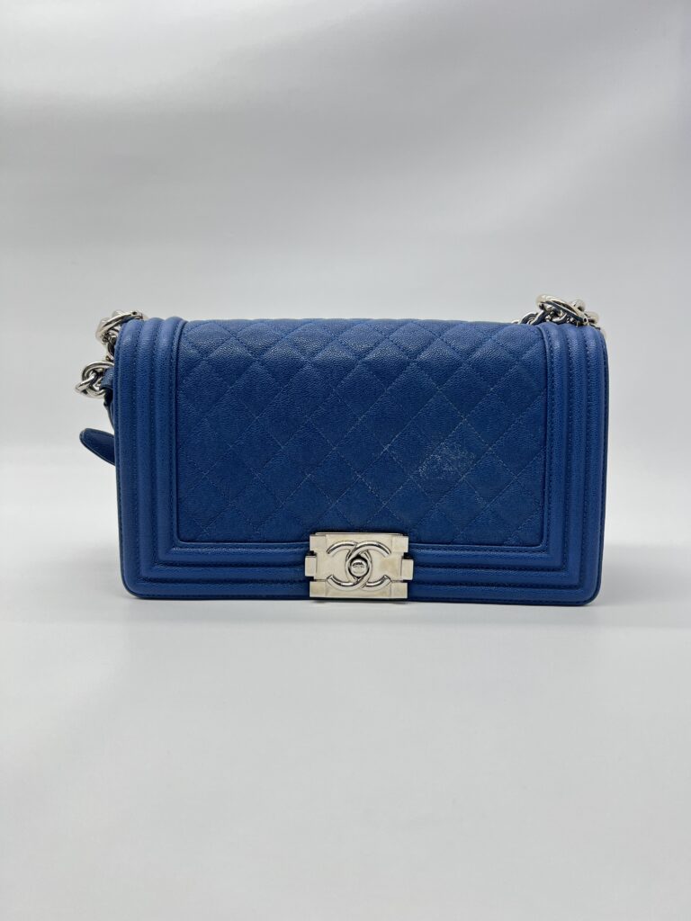 Chanel Boy Medium 25 Blue Caviar SHW