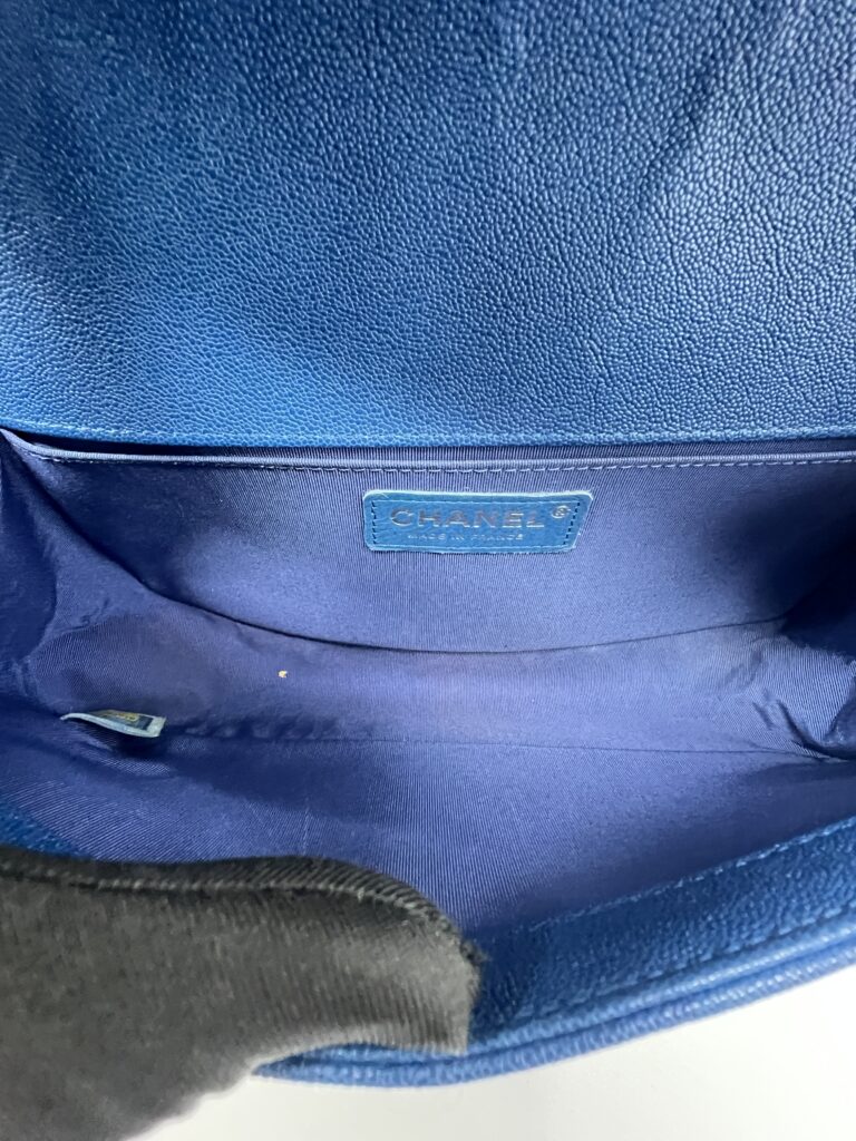Chanel Boy Medium 25 Blue Caviar SHW