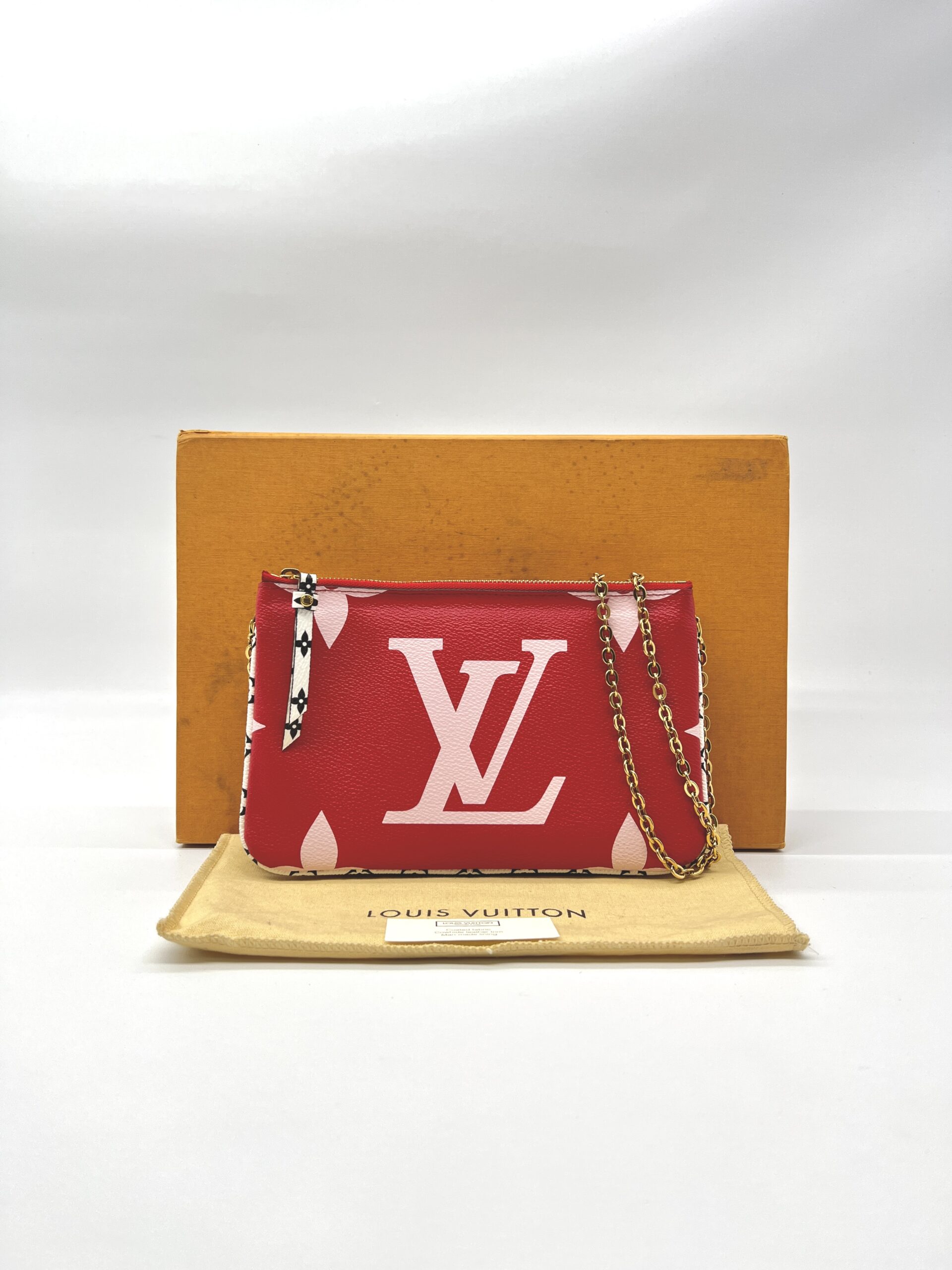 Louis Vuitton Pochette Double Zip Monogram Red Pink GHW