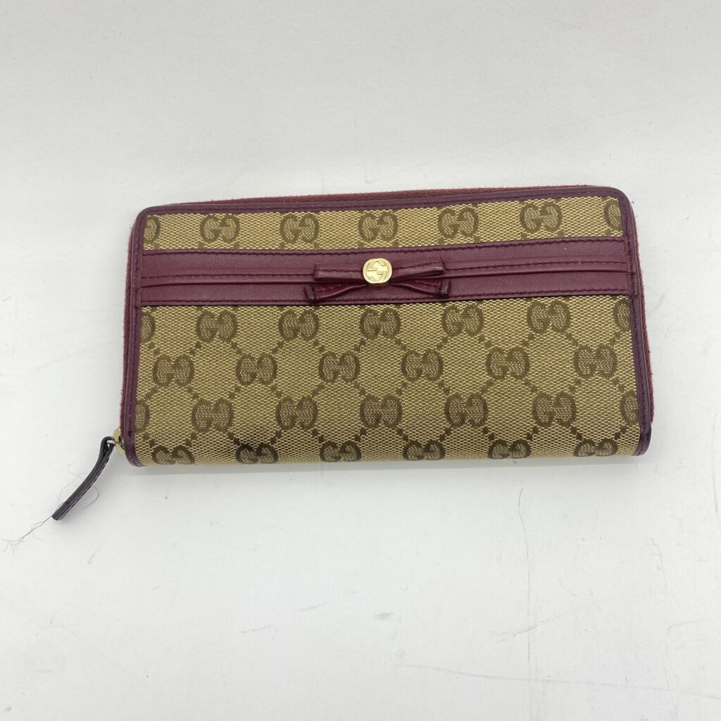 Gucci Mayfair Bow Long GG Canvas Burgundy GHW