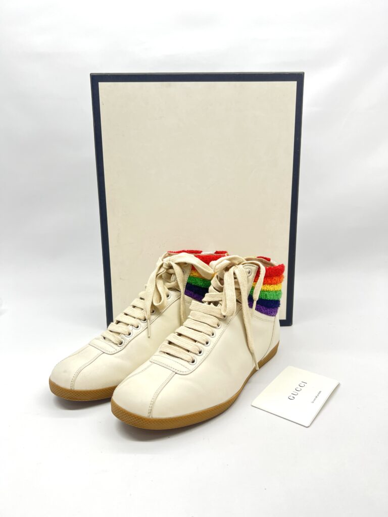 Gucci Bambi Rainbow Collar Terry High Top Leather White/Rainbow Wool