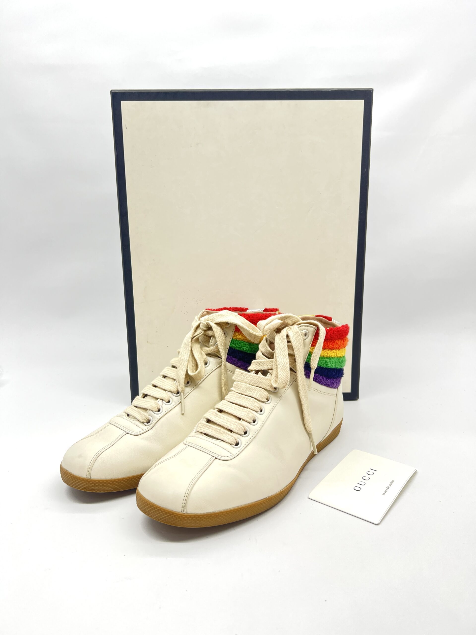 Gucci Bambi Rainbow Collar Terry High Top Leather White/Rainbow Wool