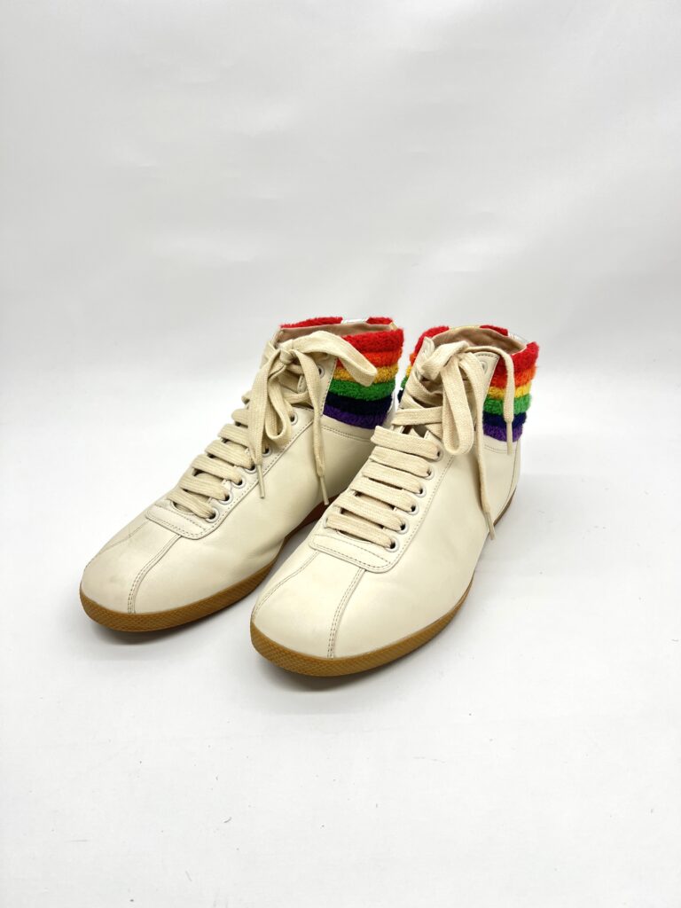 Gucci Bambi Rainbow Collar Terry High Top Leather White/Rainbow Wool