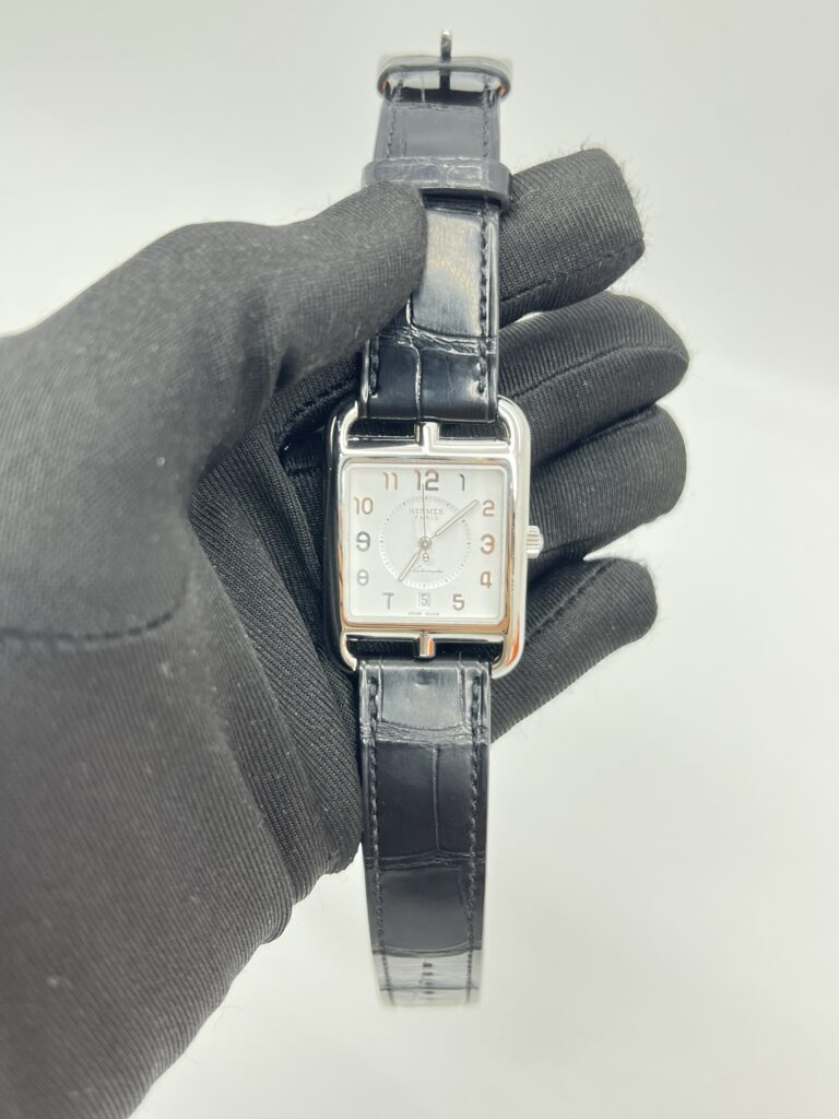 Hermes Cape Cod Automatique Embossed Croco Noir Strap PHW