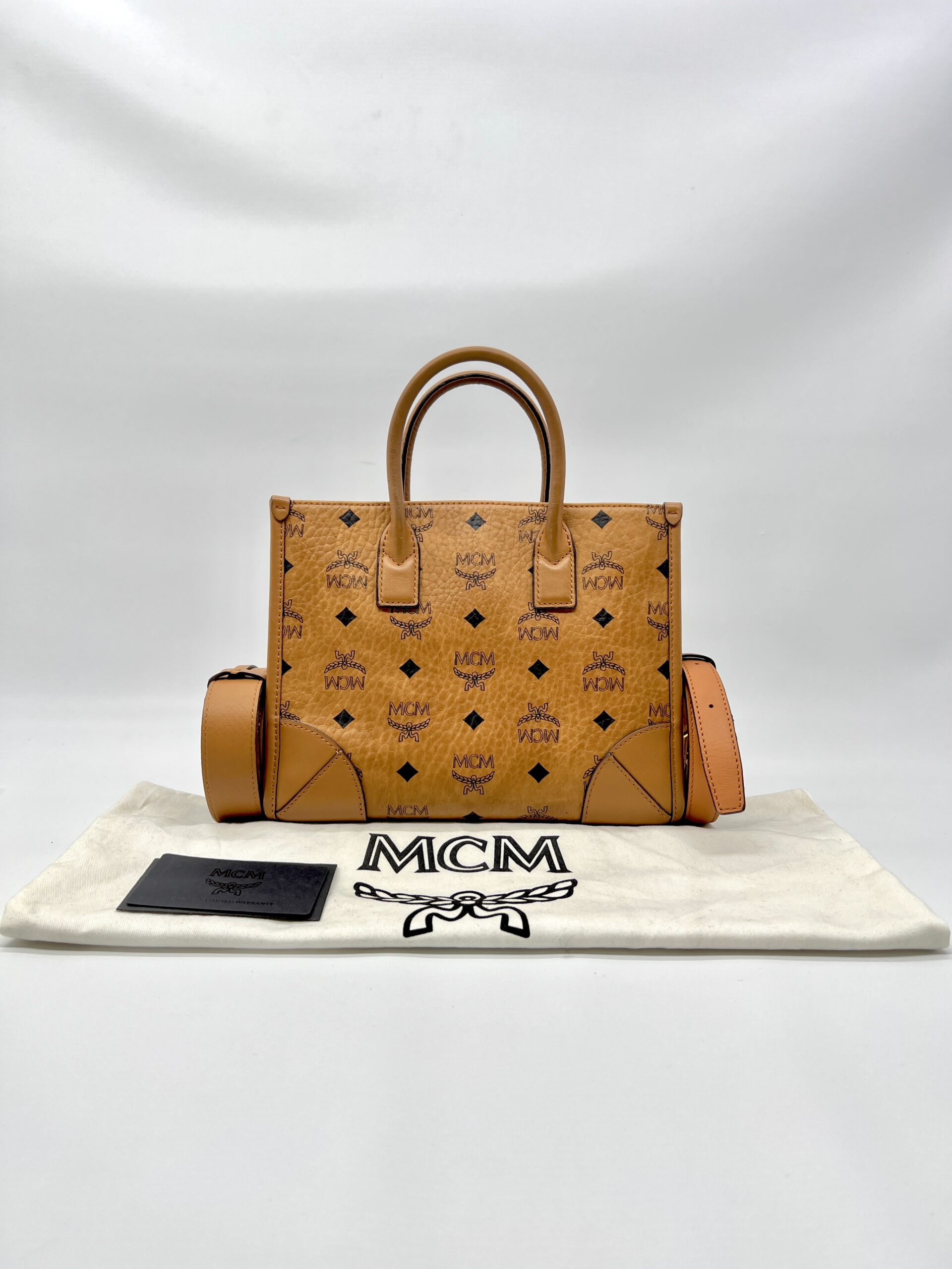 MCM Munchel Small Tote Visetos Canvas Cognac