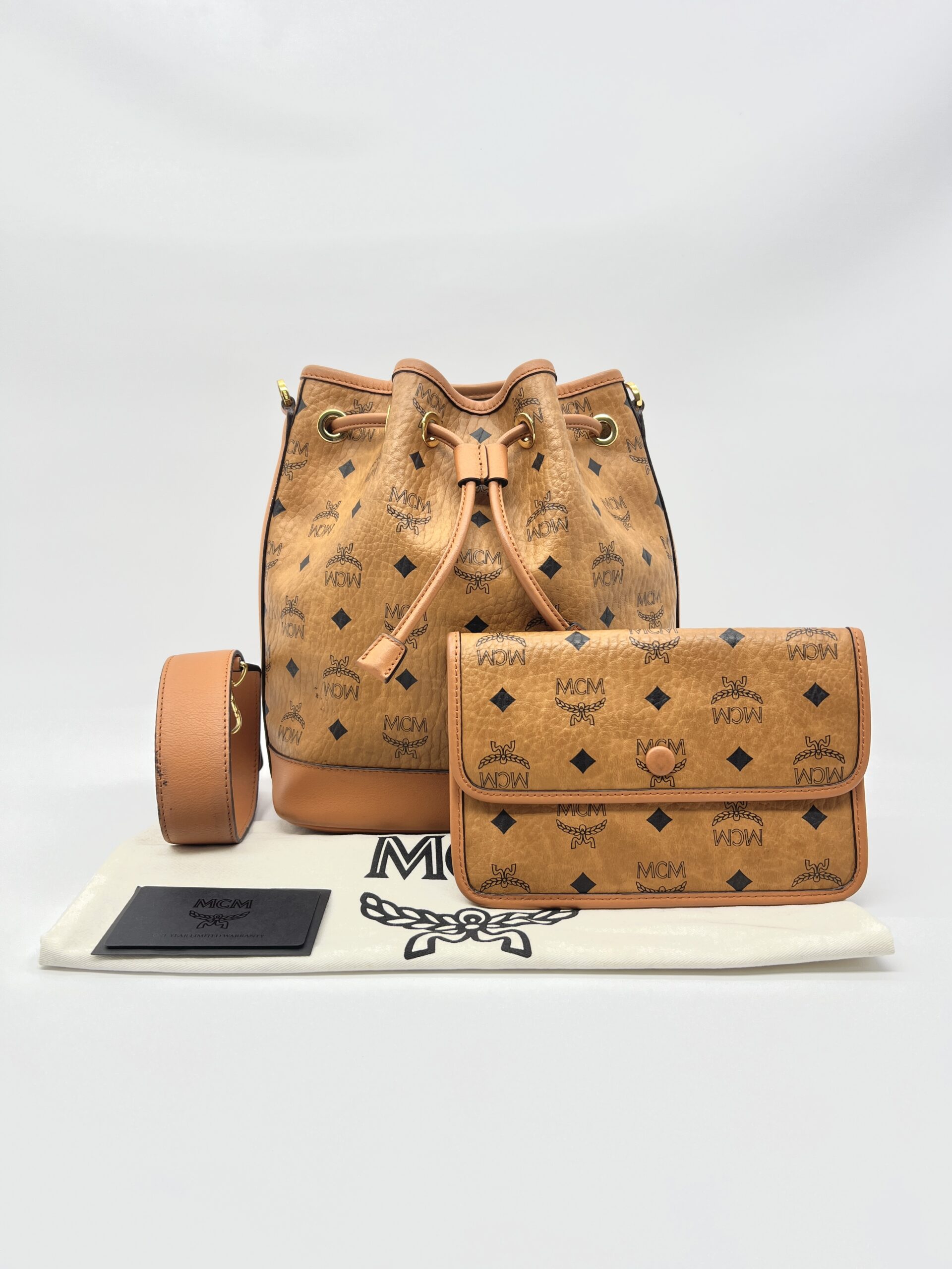 MCM Dessau Drawstring Visetos Canvas Cognac