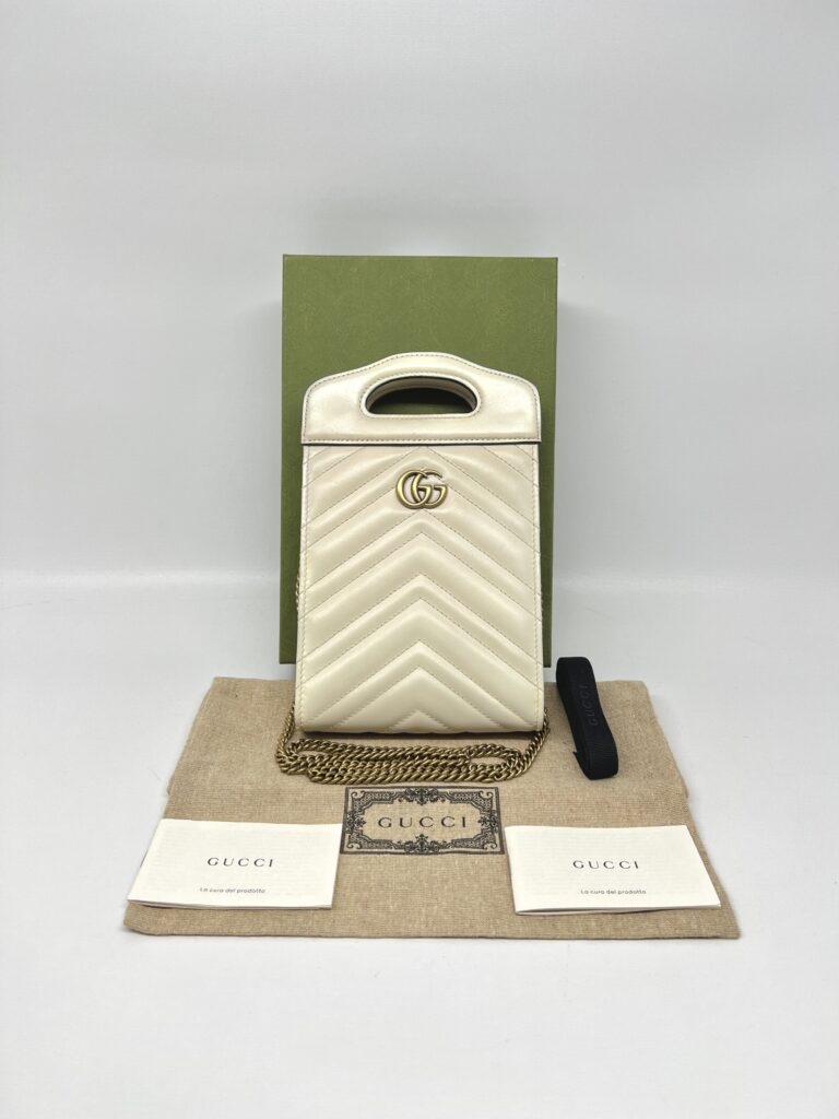 Gucci GG Marmont Slip Handle Matelasse White GHW