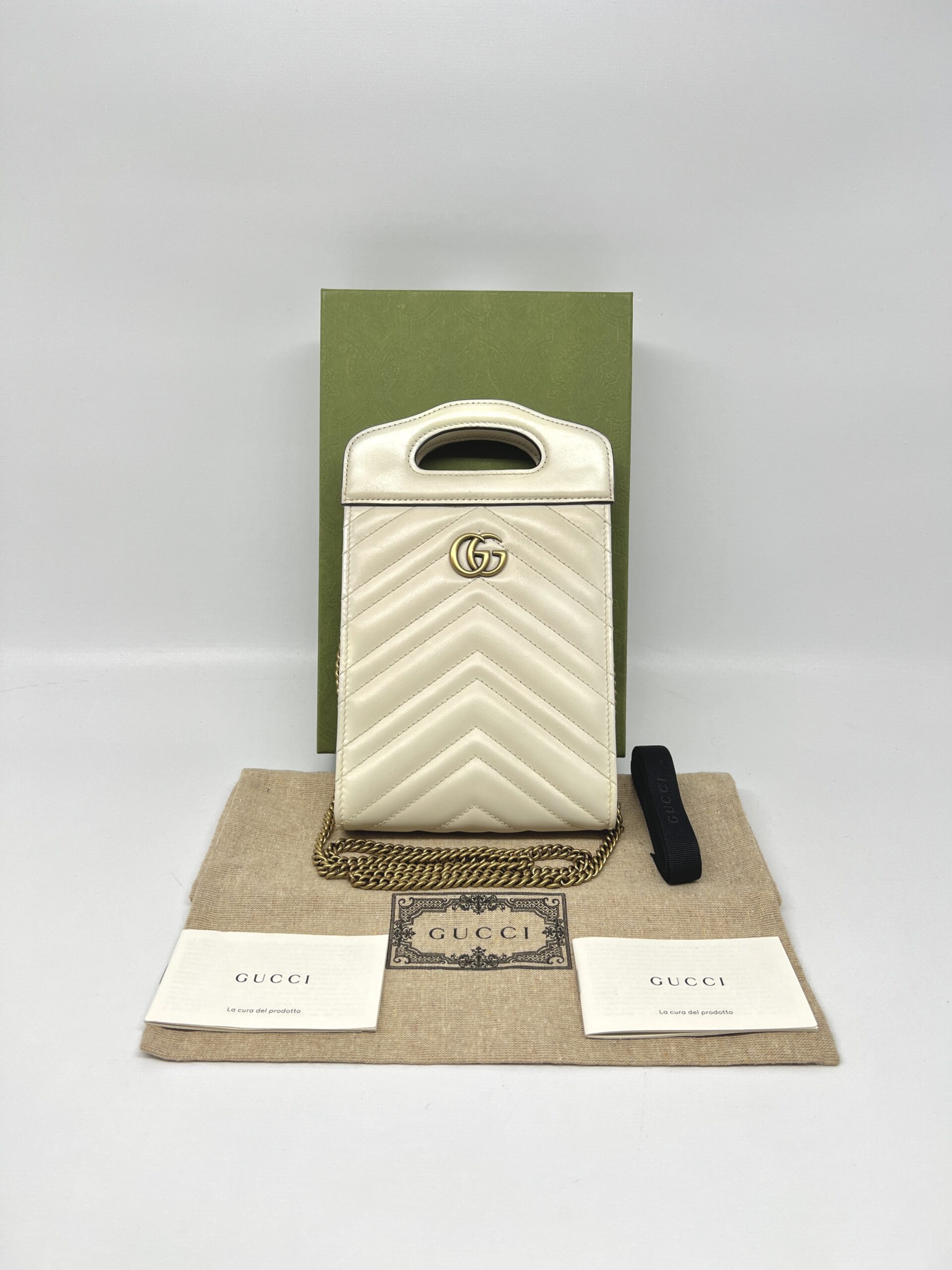 Gucci GG Marmont Slip Handle Matelasse White GHW