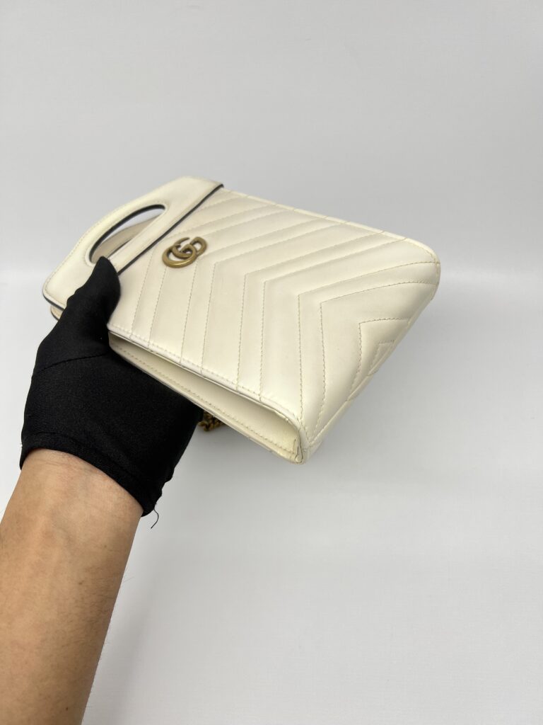 Gucci GG Marmont Slip Handle Matelasse White GHW