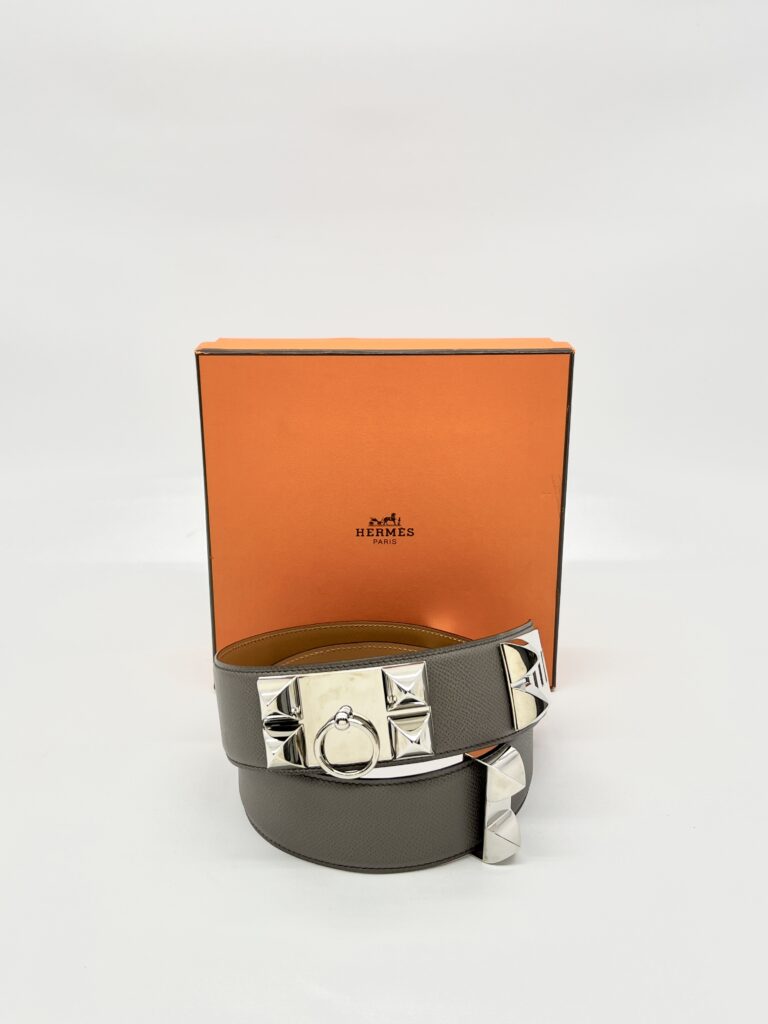 Hermes Collier De Chein Belt Gris Tourterelle PHW