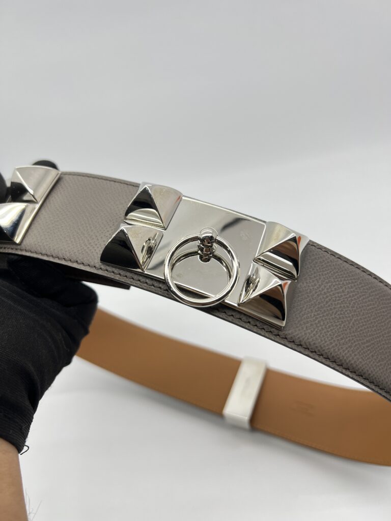 Hermes Collier De Chein Belt Gris Tourterelle PHW