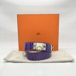 Hermes Collier De Chien Belt Croco Ultraviolet PHW