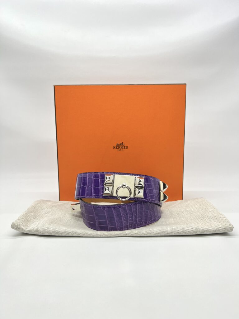 Hermes Collier De Chien Belt Croco Ultraviolet PHW