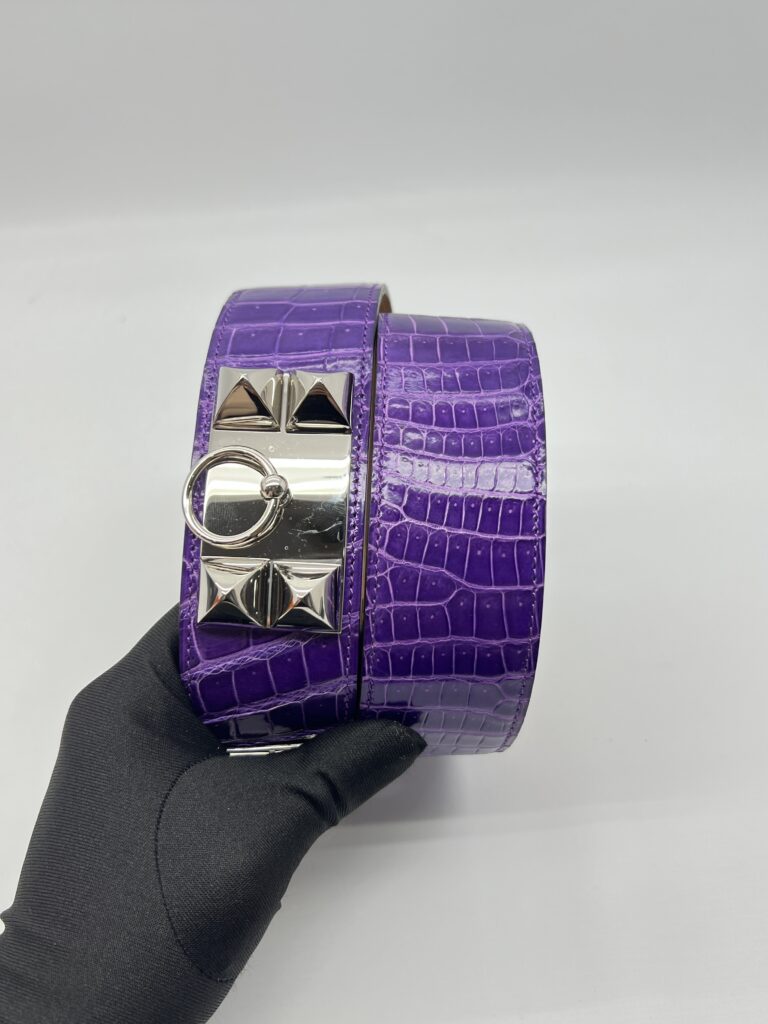 Hermes Collier De Chien Belt Croco Ultraviolet PHW