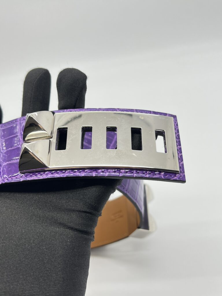 Hermes Collier De Chien Belt Croco Ultraviolet PHW