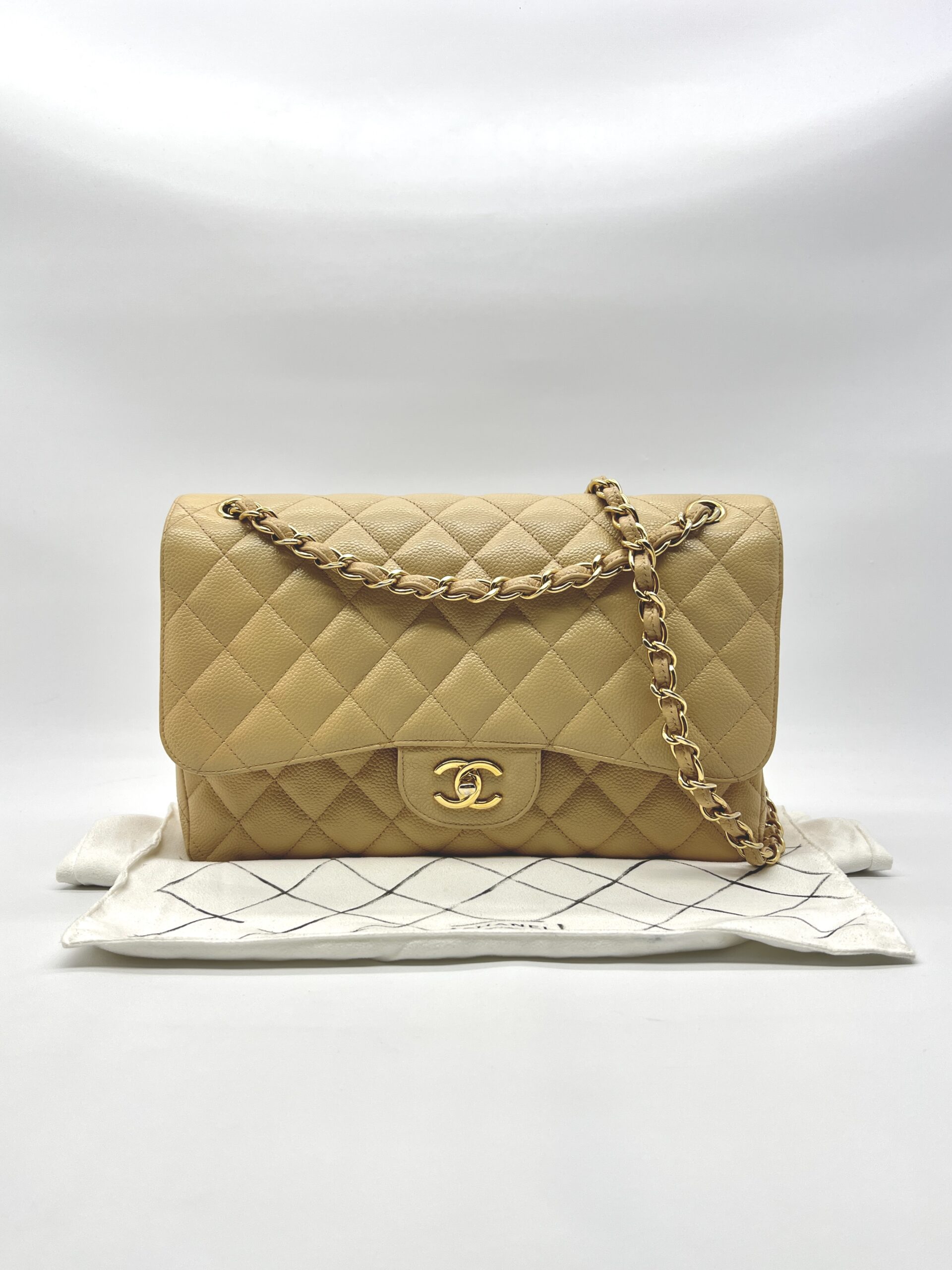 Chanel Jumbo Classic Double Flap Caviar Beige GHW