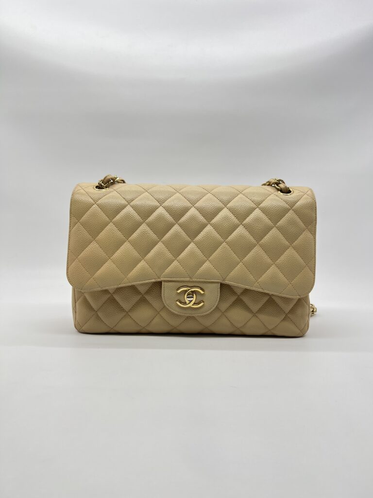 Chanel Jumbo Classic Double Flap Caviar Beige GHW