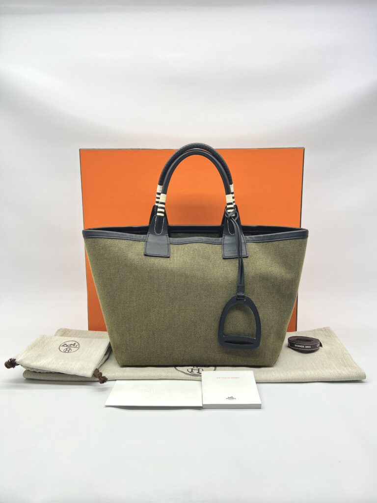 Hermes Steeple 25 Toile H/Swift Vert Militaire Noir