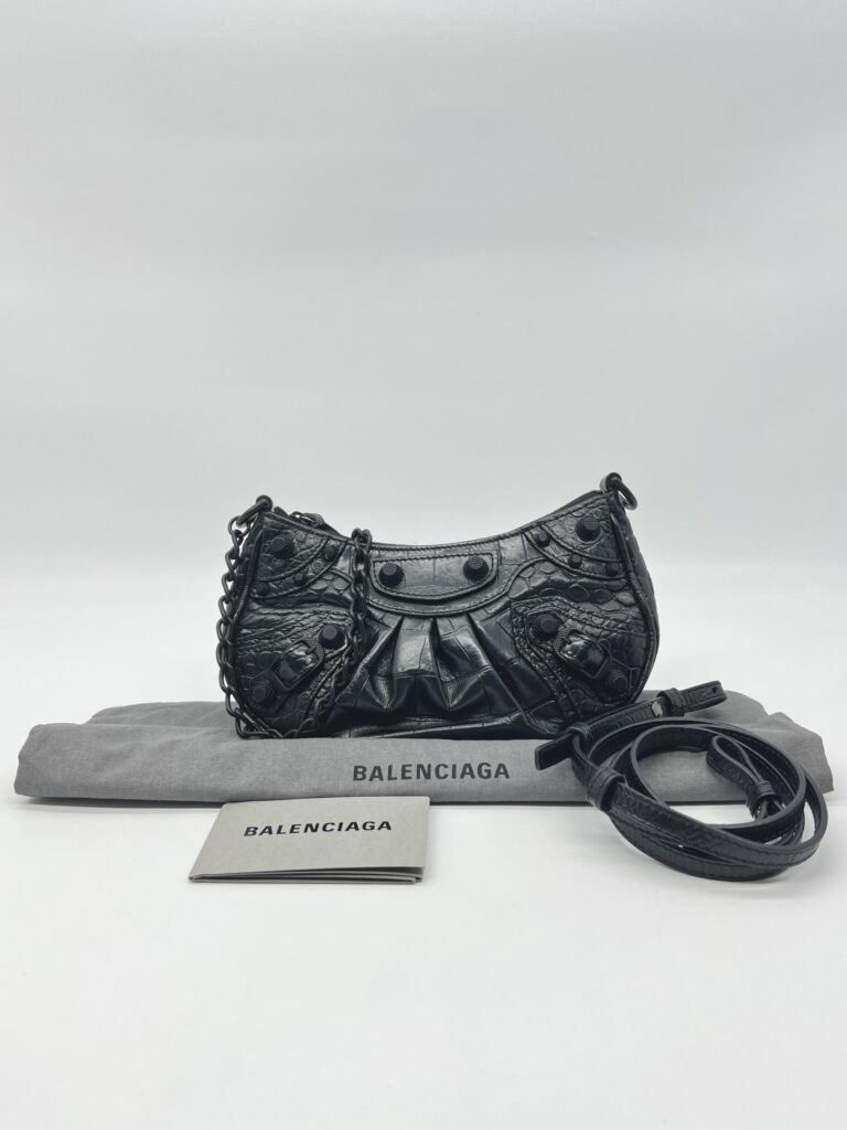 Balenciaga Le Cagole Mini Embossed Croco Black