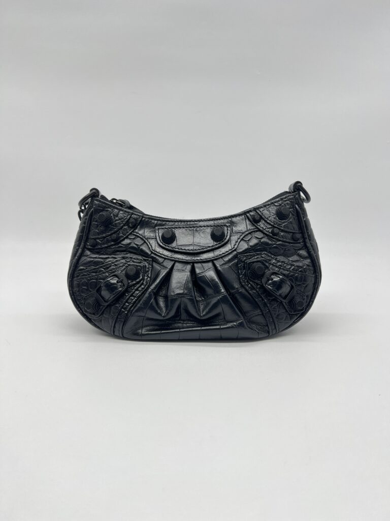 Balenciaga Le Cagole Mini Embossed Croco Black