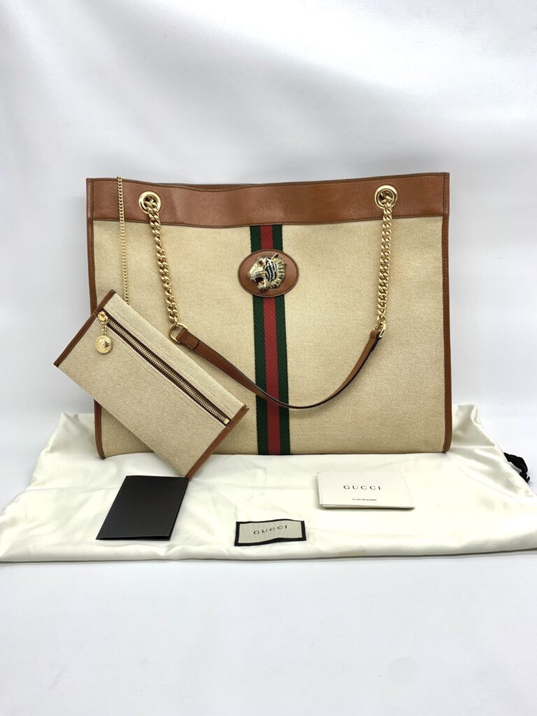 Gucci Rajah Tote Bah Canvas Beige Brown GHW