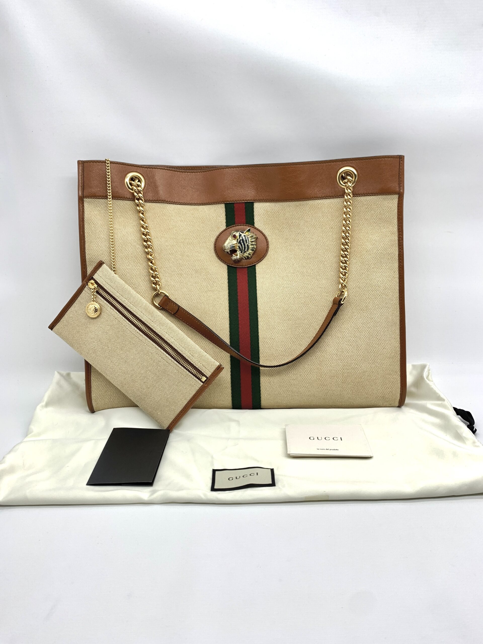 Gucci Rajah Tote Bah Canvas Beige Brown GHW