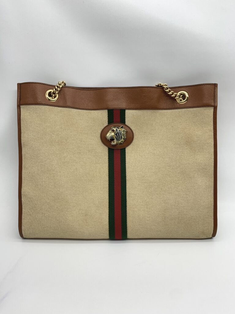 Gucci Rajah Tote Bah Canvas Beige Brown GHW