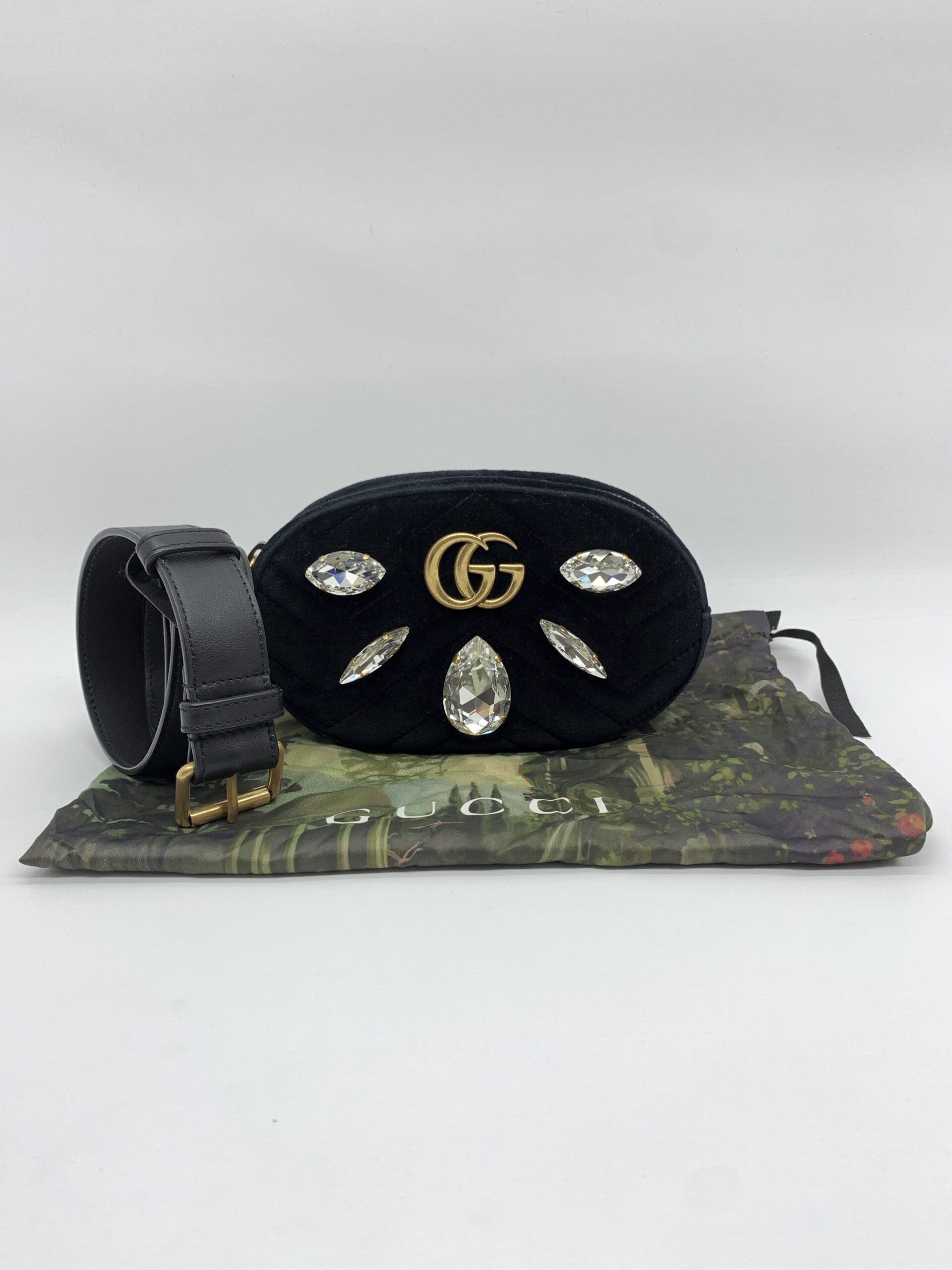 Gucci Marmont Belt Bag Giant Crystal Velvet Black GHW