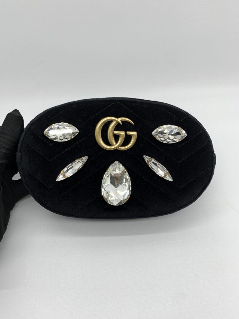 Gucci Marmont Belt Bag Giant Crystal Velvet Black GHW