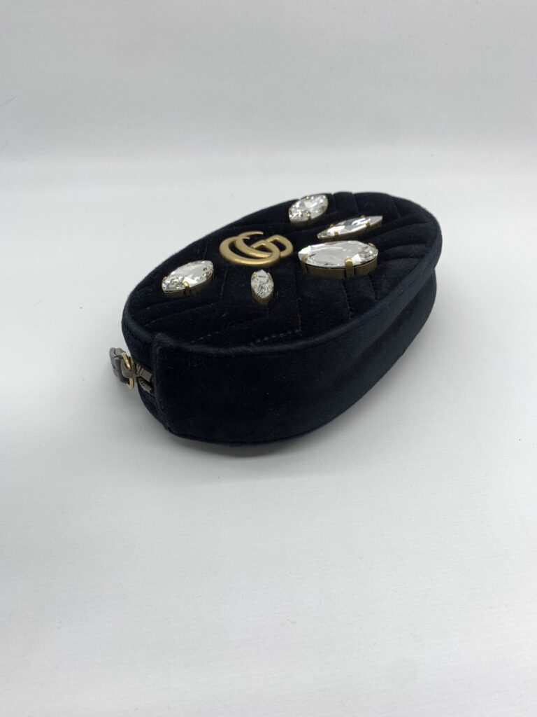 Gucci Marmont Belt Bag Giant Crystal Velvet Black GHW