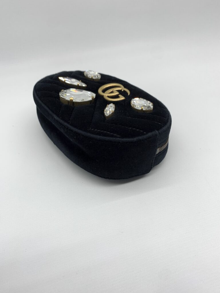 Gucci Marmont Belt Bag Giant Crystal Velvet Black GHW