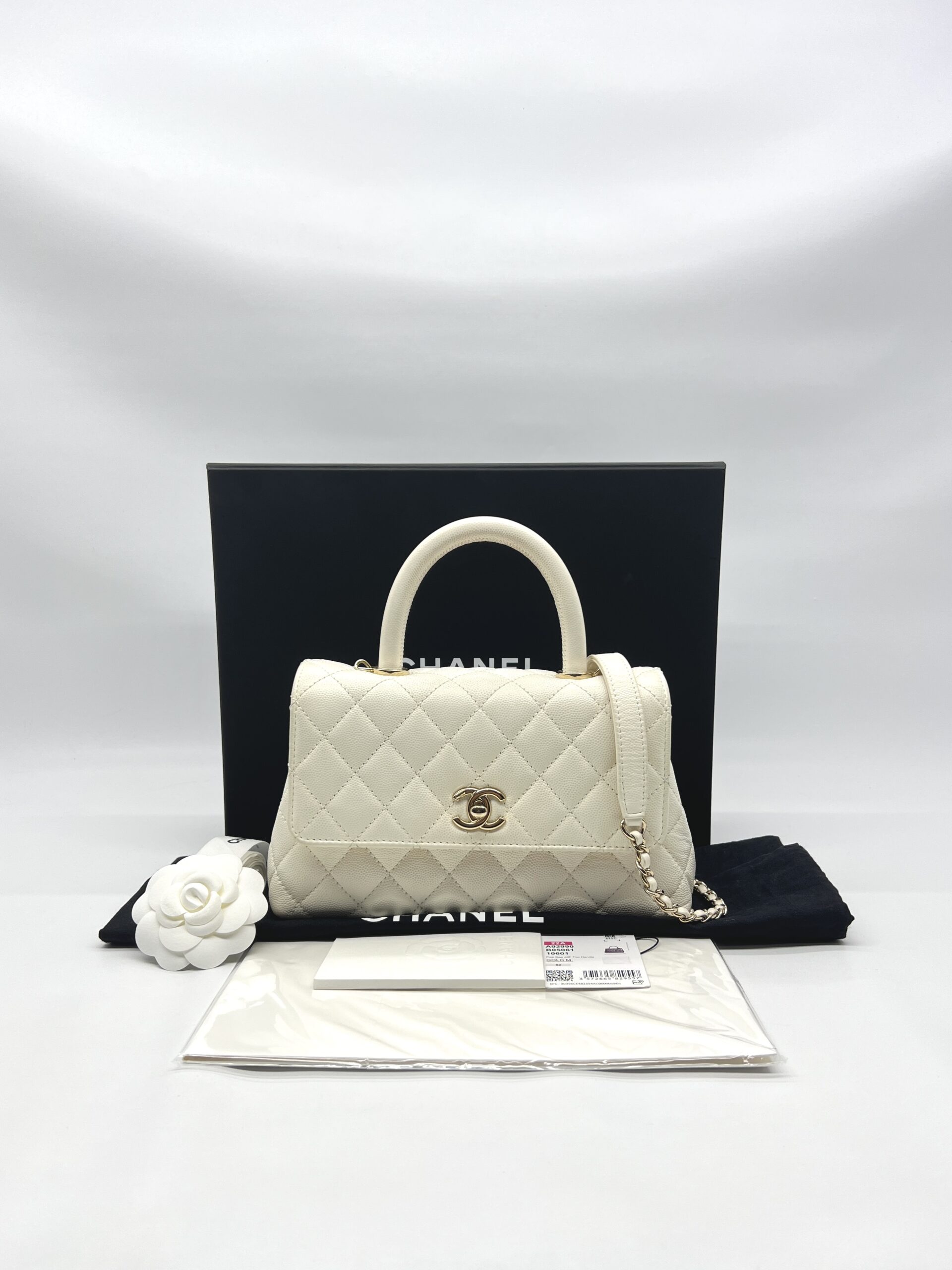 Chanel Small Coco Handle Caviar White LGHW
