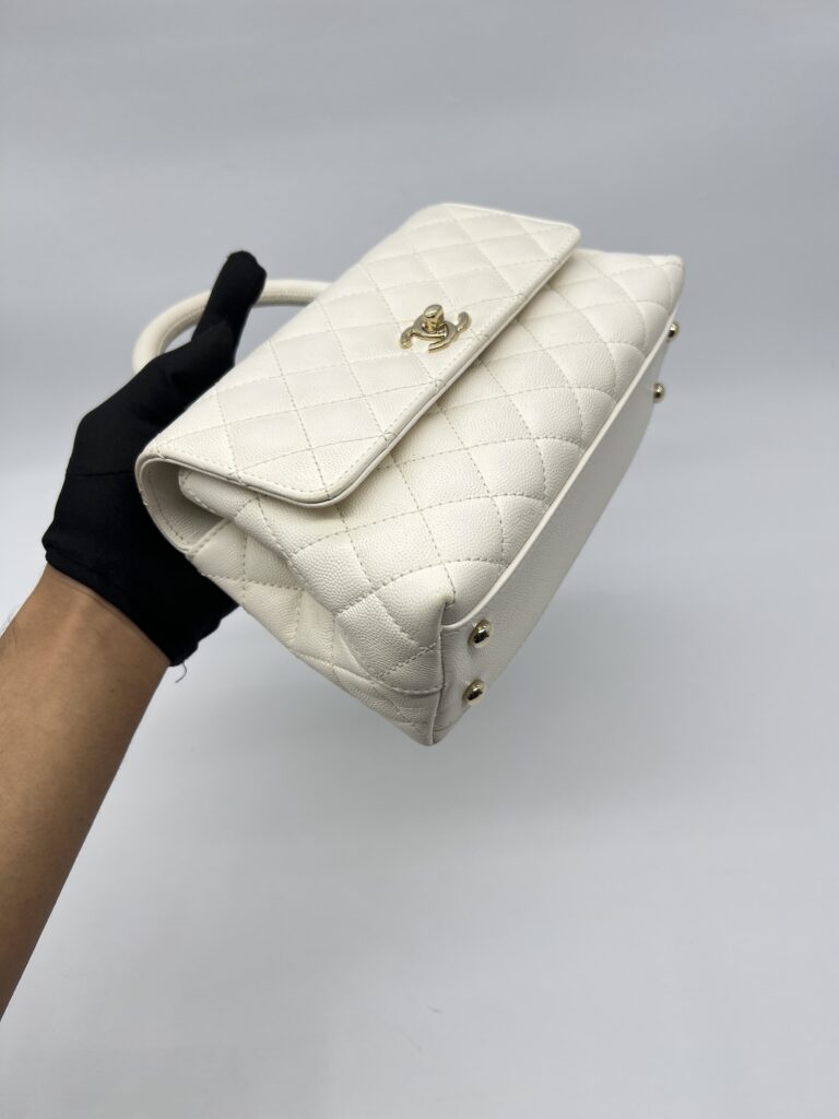 Chanel Small Coco Handle Caviar White LGHW