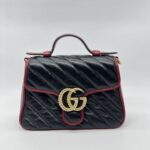 Gucci Mini Marmont Top Handle Black List Red GHW