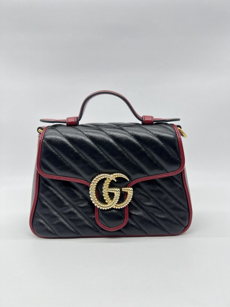 Gucci Mini Marmont Top Handle Black List Red GHW