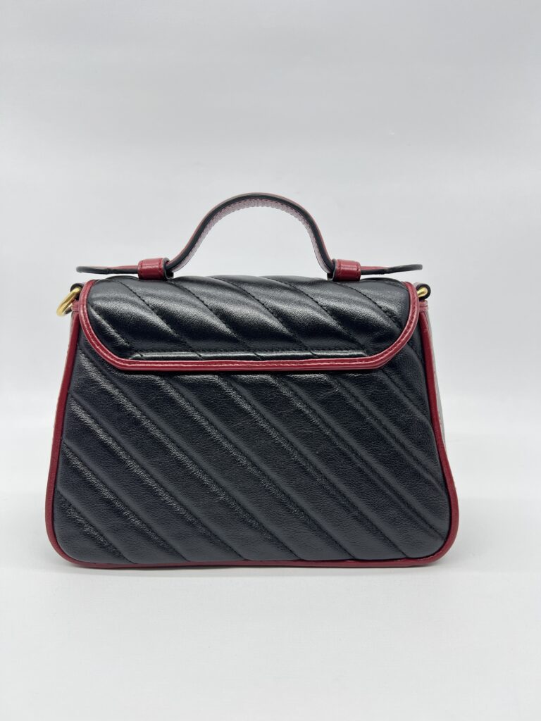 Gucci Mini Marmont Top Handle Black List Red GHW