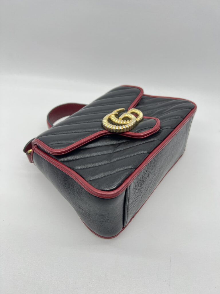 Gucci Mini Marmont Top Handle Black List Red GHW